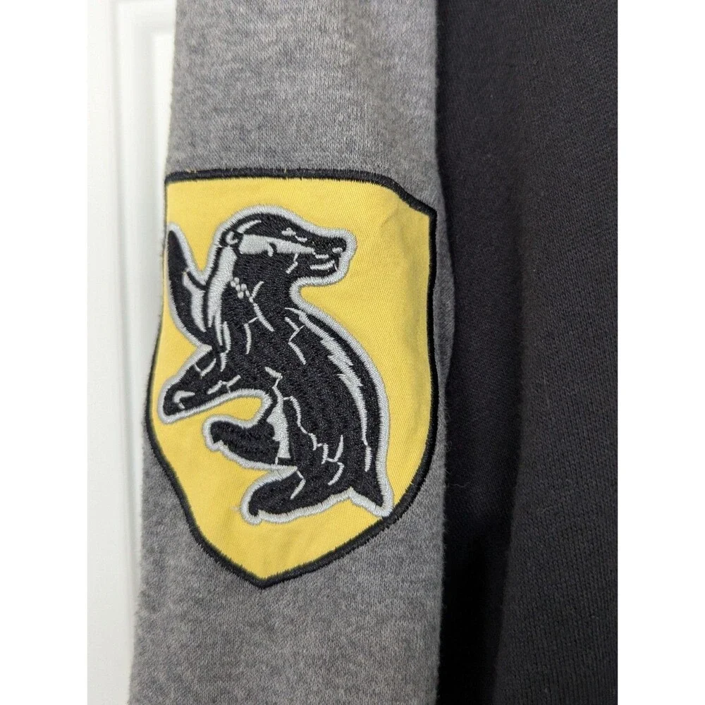 Harry Potter Hufflepuff Varsity Jacket Unisex Small Hooded Black Yellow Pockets
